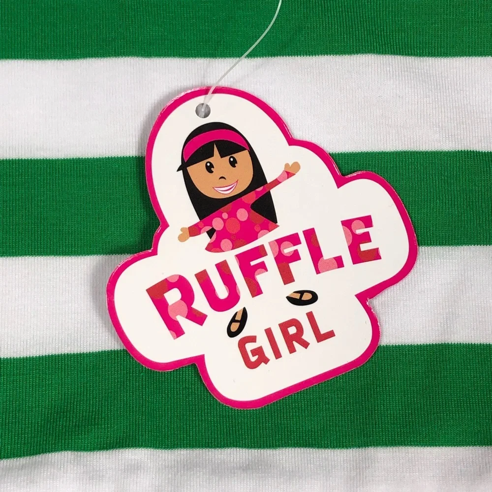 Ruffle Girl Kelly Green & White Striped Top size 16-18 - Picture 8 of 9